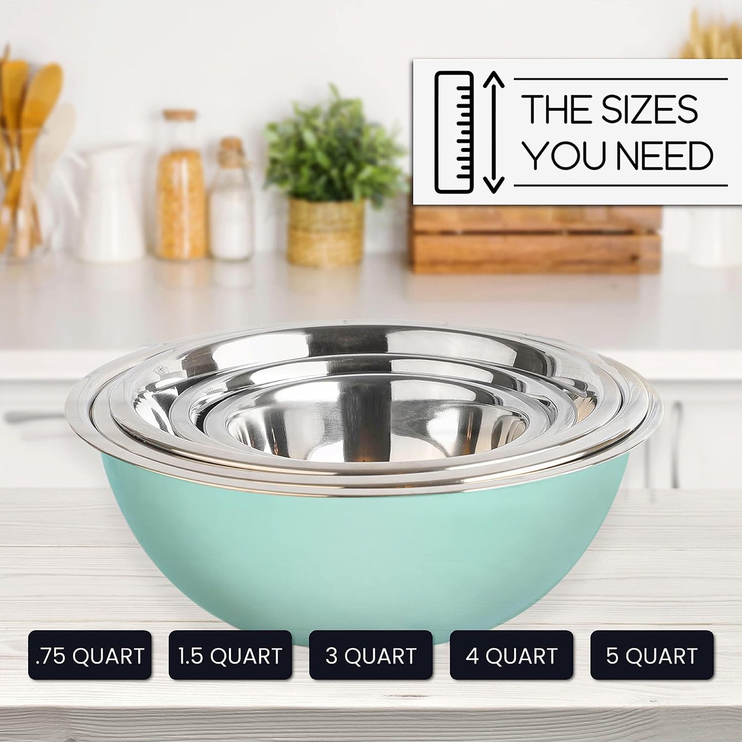 WHYSKO Meal Prep Stainless Steel Mixing Bowls Set, Home, Refrigerator, and Kitchen Food Storage Organizers | Ecofriendly, Reusable, Heavy Duty (Blue)