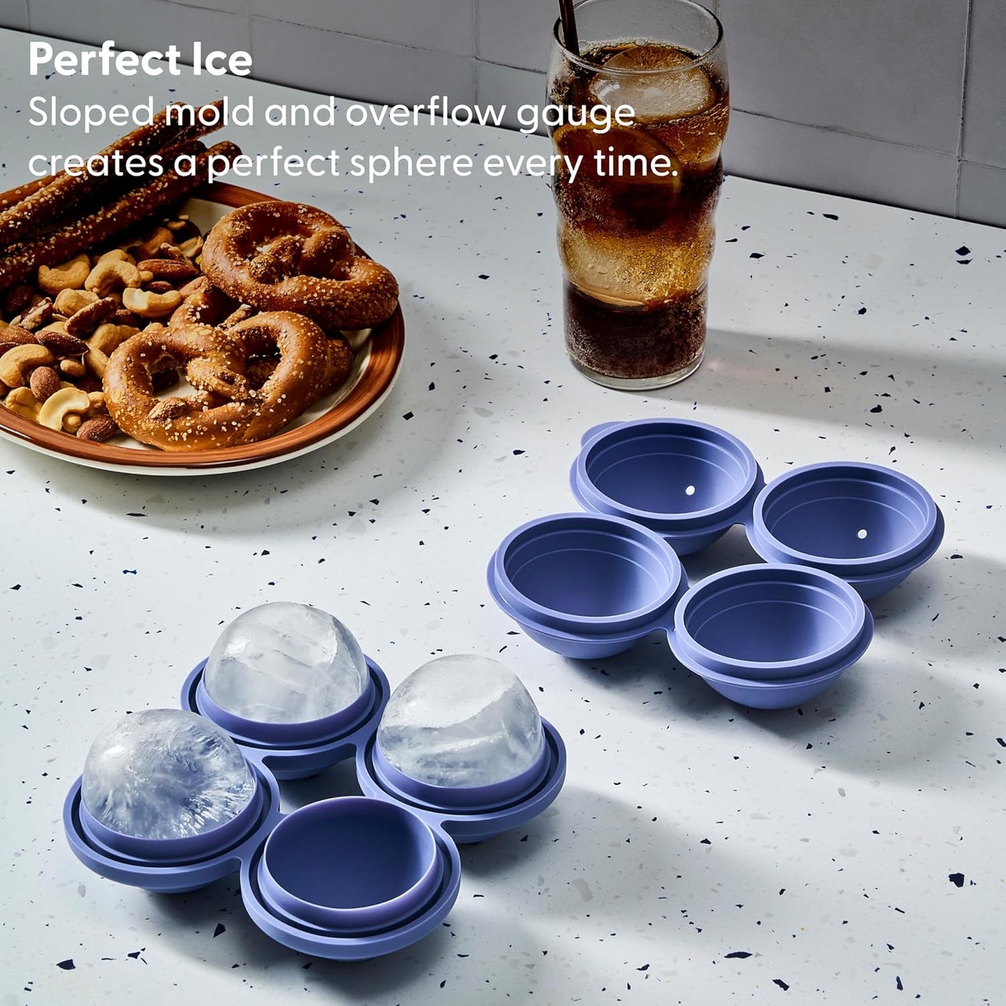 W&P Peak Silicone Sphere Ice Mold w/ Cover | Charcoal | Easy to Remove | Round Cocktail Whiskey Drink Ice Maker | Food Grade Premium Silicone | Dishwasher Safe, BPA Free