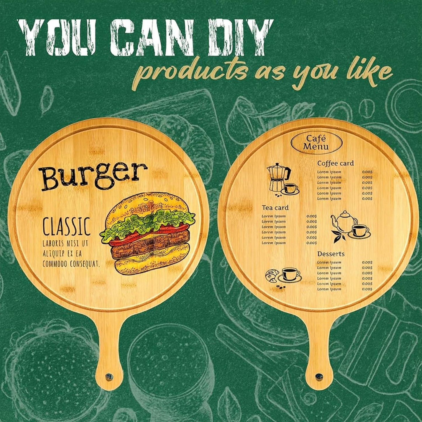 10 Pcs 15.4 x 11.4 Inch Wood Round Cutting Boards with Handle for Kitchen Serving and Food Preparation Featuring Use for Pizza Bread Cheese Charcuterie Vegetables (Bamboo)