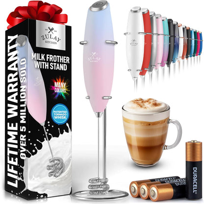 Zulay Kitchen Patented Tornado Triple Whisk Milk Frother with 4 Duracell Batteries – Handheld Foam Maker for Coffee, Lattes, Matcha & Hot Chocolate – Rich, Creamy Froth in Seconds