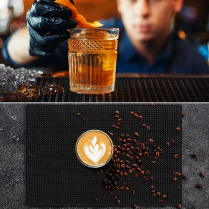 Tioncy 6 Pcs Bar Mat for Countertop 18 x 12 Inch Non Slip Cocktail Rubber Coffee Bar Service Mat for Bartending Hot Dishes Restaurants Barbershop Clippers Hot Pads, Black