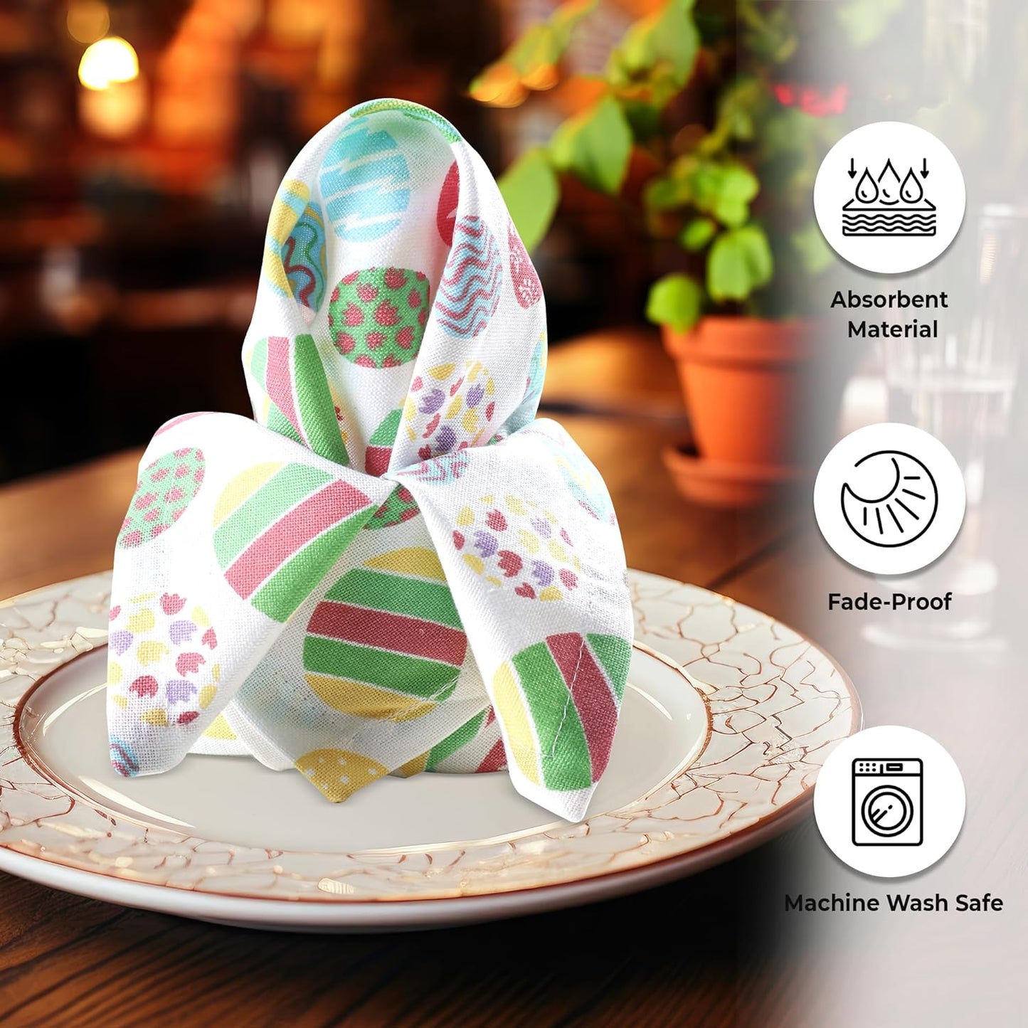 Urban Villa Easter Cloth Napkins Easter Eggs Print 100% Cotton Dinner Napkins Set of 12 (20x20 Inches) Highly Absorbent Soft Durable Washable Reuasble Ideal for Everyday Use Wedding Parties