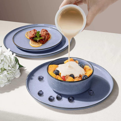 Herogo Stoneware Dinnerware Sets with Salad Bowls, Dinner Plates and Bowls Sets for 4, 16 Piece Dishware Place Setting for Kitchen, Chip & Scratch Resistant Dishware, Haze Blue