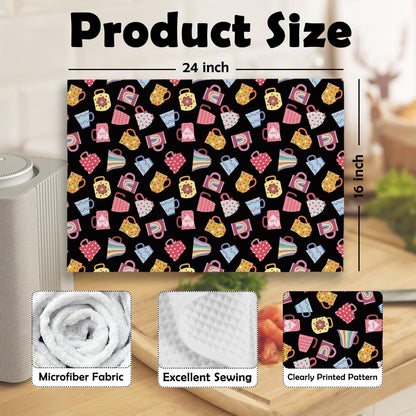 Trendy Teacups Kitchen Dish Towels Black, Coffee Cups Teapots Kitchen Decor, Aesthetic Garden Tea Lover Gifts for Women men, Tea Time Hand Towels Kitchen Bathroom Tea Towels Decorations, 16x24inch