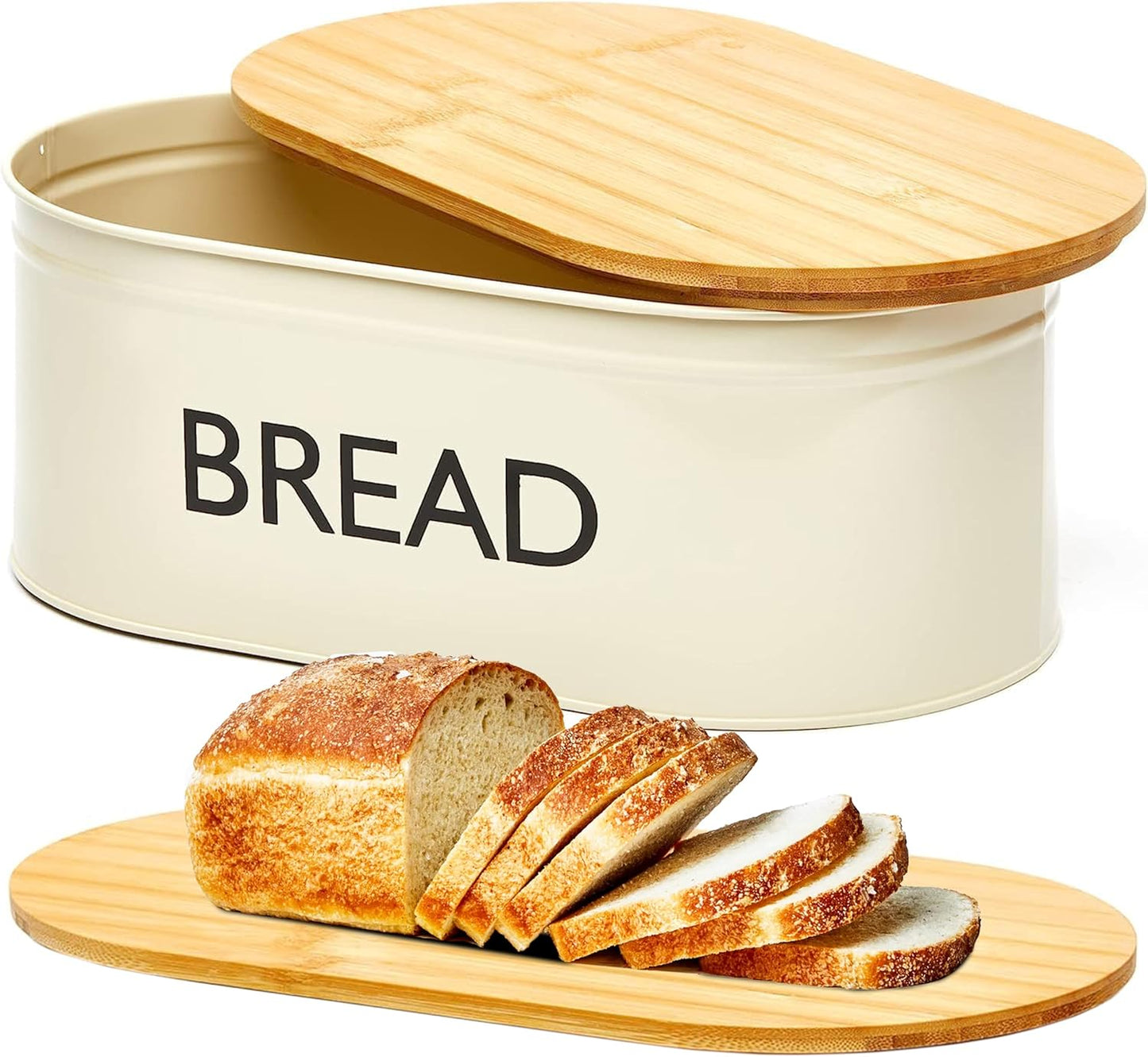 RoyalHouse Premium Metal Bread Box with Bamboo Lid, Stainless Steel Large Bread Bin Storage Container And Organizer for Kitchen Countertop, Vintage Style Kitchen Decor