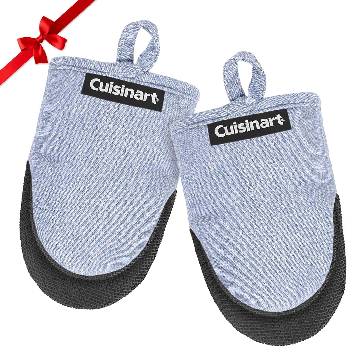 Cuisinart Mini Oven Mitts – 5.5” x 7” Heat-Resistant Kitchen Mitts for Oven with Non-Slip Neoprene Palm, Cotton Filling, and Fabric Loop – Durable Oven Mitt Set for Cooking & Baking (Light Blue)
