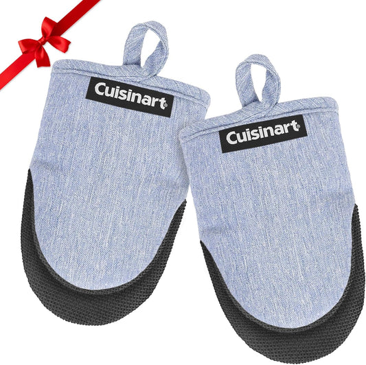 Cuisinart Mini Oven Mitts – 5.5” x 7” Heat-Resistant Kitchen Mitts for Oven with Non-Slip Neoprene Palm, Cotton Filling, and Fabric Loop – Durable Oven Mitt Set for Cooking & Baking (Light Blue)