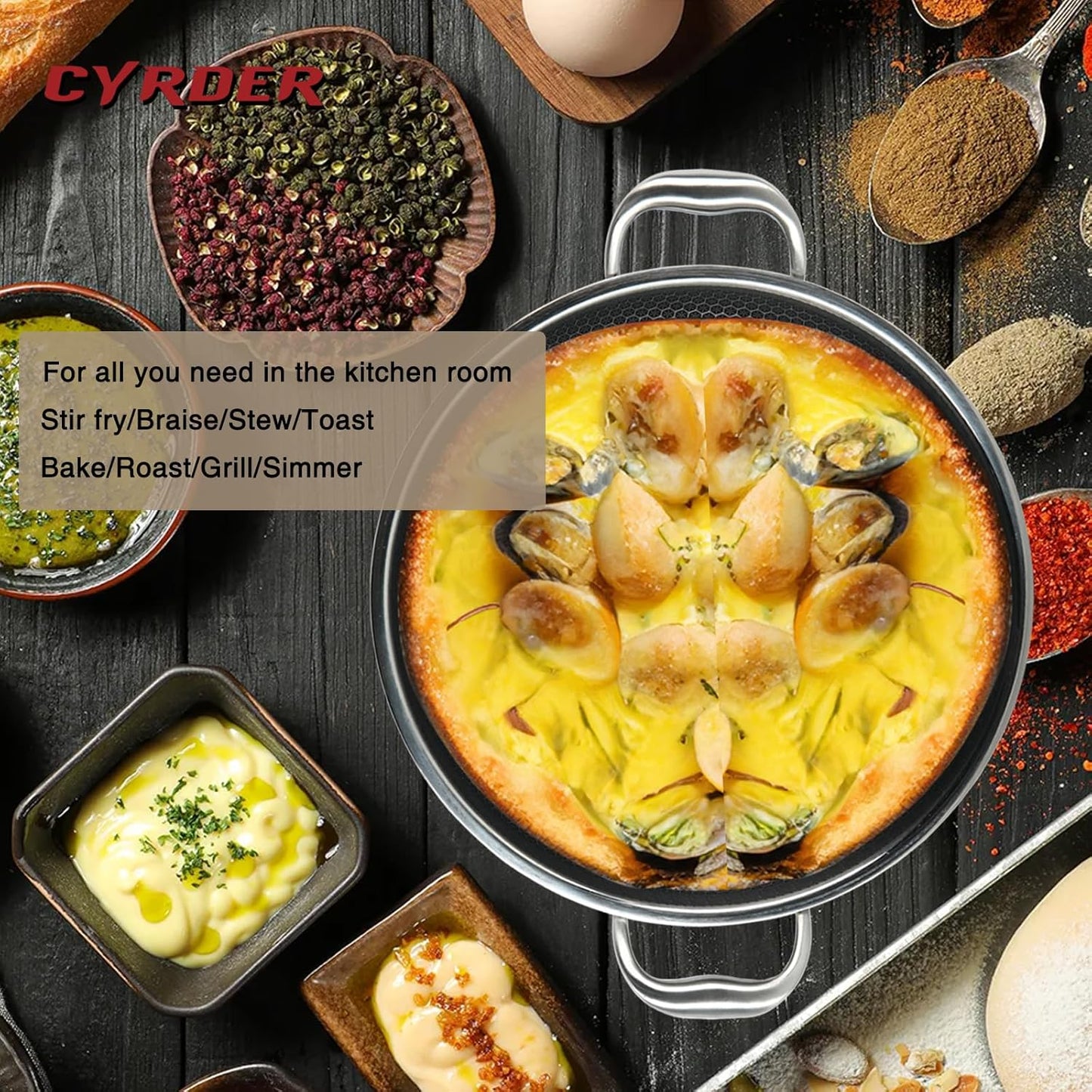 316L Stainless Steel Frying Pan-12inch Hybrid Nonstick Induction Pan with Lid, Two Handle Hold, PFOA Free, Dishwasher Oven Safe, Paella Pan for Stir fry/Toast/Roast/Bake/Stew, 6 Quart