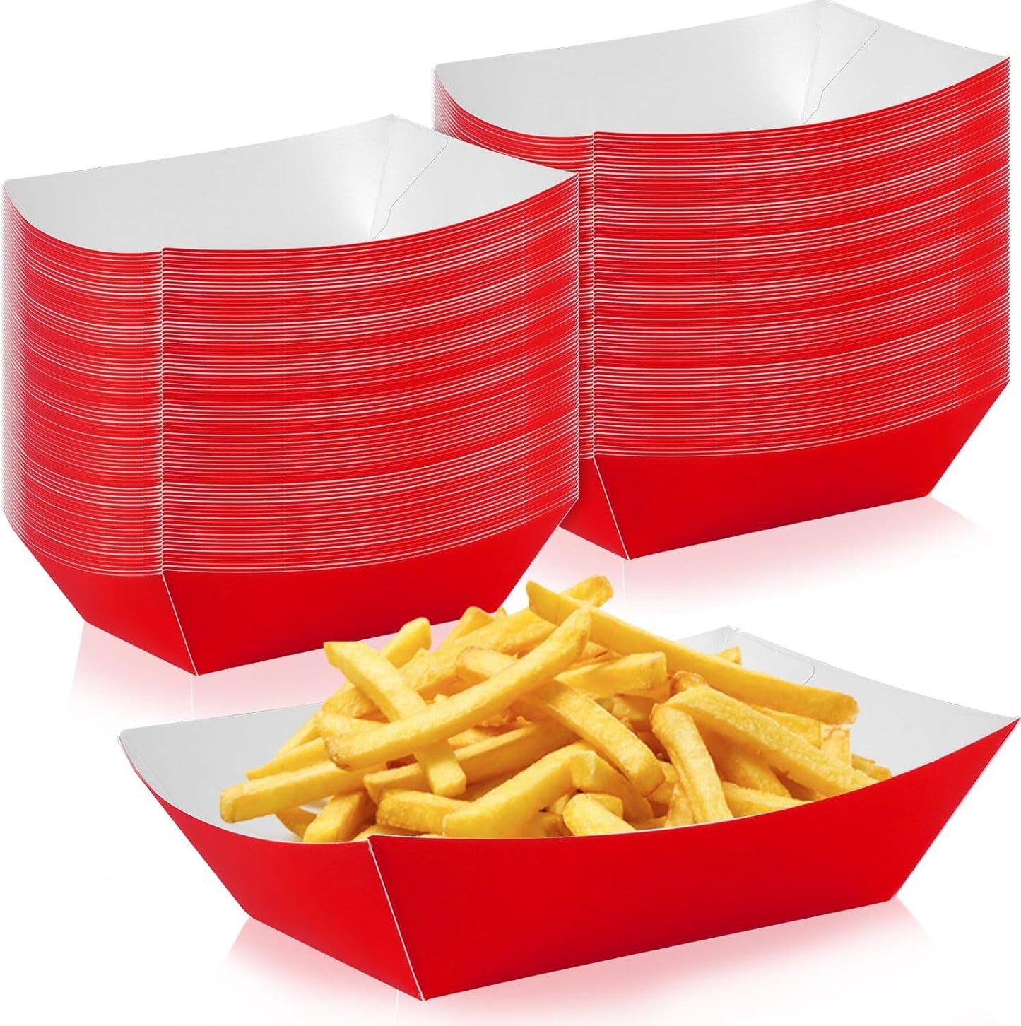 100 Pcs Red Paper Food Tray Sturdy Disposable Food Boats Nacho Plates Disposable Serving Snack Trays for Catering, Party Birthday Supplies, and Food Service (Red)