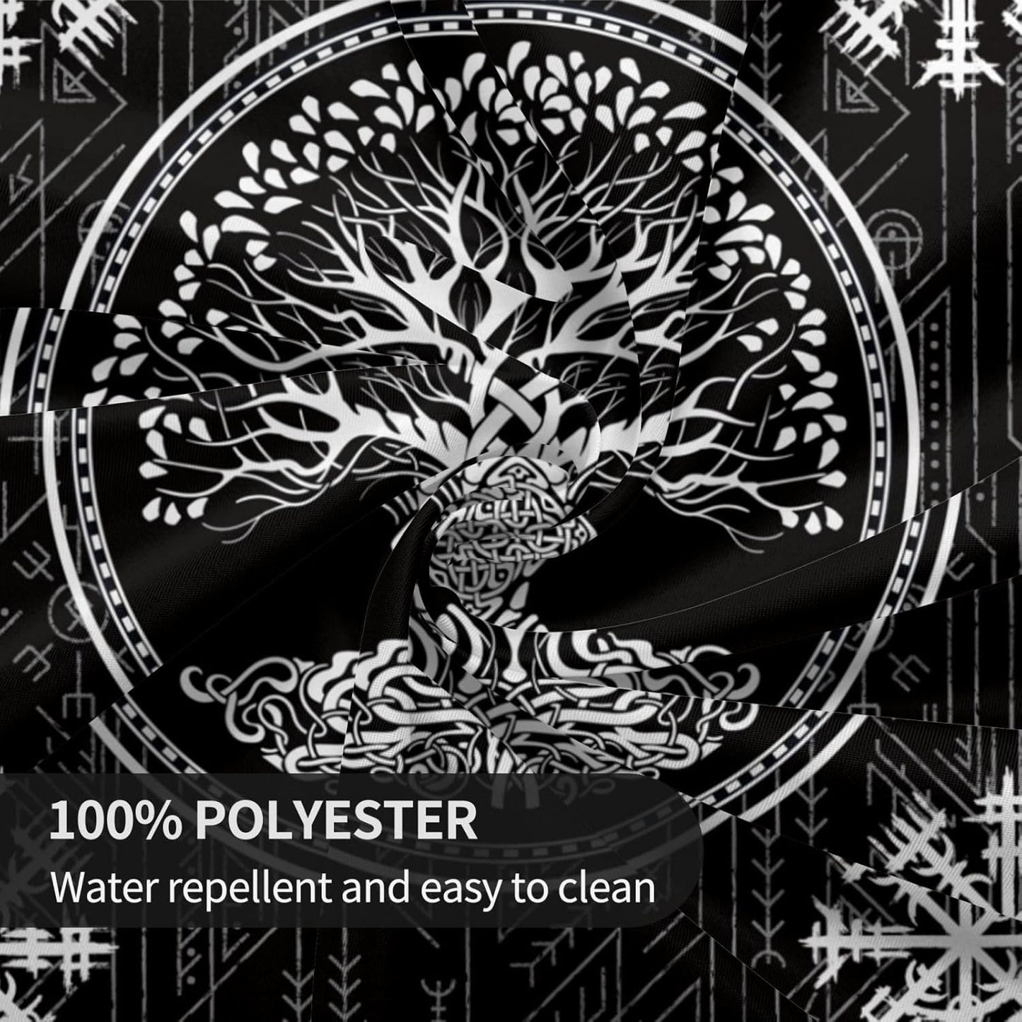 Norse Viking Tablecloth, Nordic Mythology Tree of Life Crow Ancient Mythical Viking Raven Print Water Resisitant Table Cover for Dining Kitchen Living Room Home Party Holiday Decor 60 inch Round