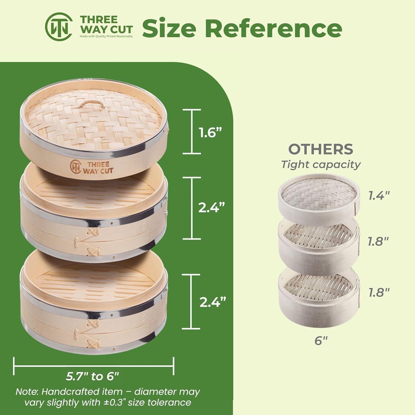 6 inch Dumpling Bamboo Steamer 2 Tier (Steel Reinforced) W/ 100PCS Liners - 2 Bamboo Steamer Basket & Lid, Dumpling Steamers For Food Cooking Steaming Bao Bun, Dim Sum Chinese Asian & Vegetables