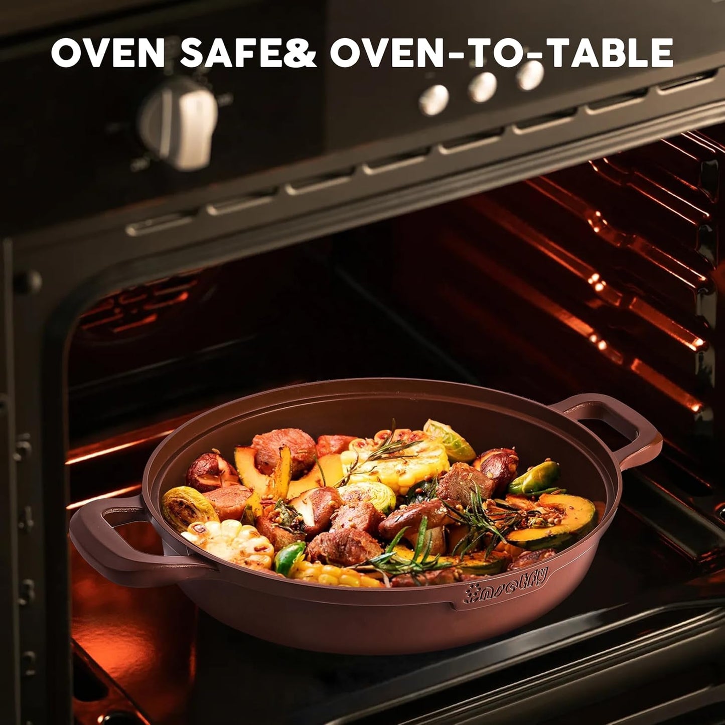 Non-Stick Frying Pan/Skillet 11", 3QT Tagine Pan,Cast Aluminum Pans with Lid, Stove/Oven-to-Table Cookware, Dishwasher Safe& Compatible with All Stovetops（Terracotta）