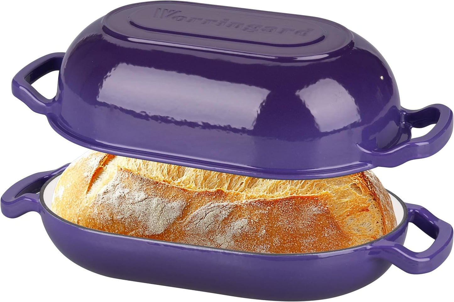 Enameled Cast Iron Sourdough Bread Oven, Dutch Oven, Loaf Cast Iron Bread Pan for Homemade Bread Baking, Meatloaf Pan with Lid, 5QT, Purple
