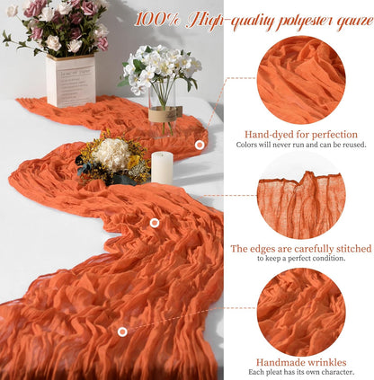 15 Packs Cheesecloth Table Runner Orange, 10 Ft Burnt Orange Table Runner for Wedding, Rustic Gauze Boho Decoration for Wedding Party Bridal Shower,21.5x120in