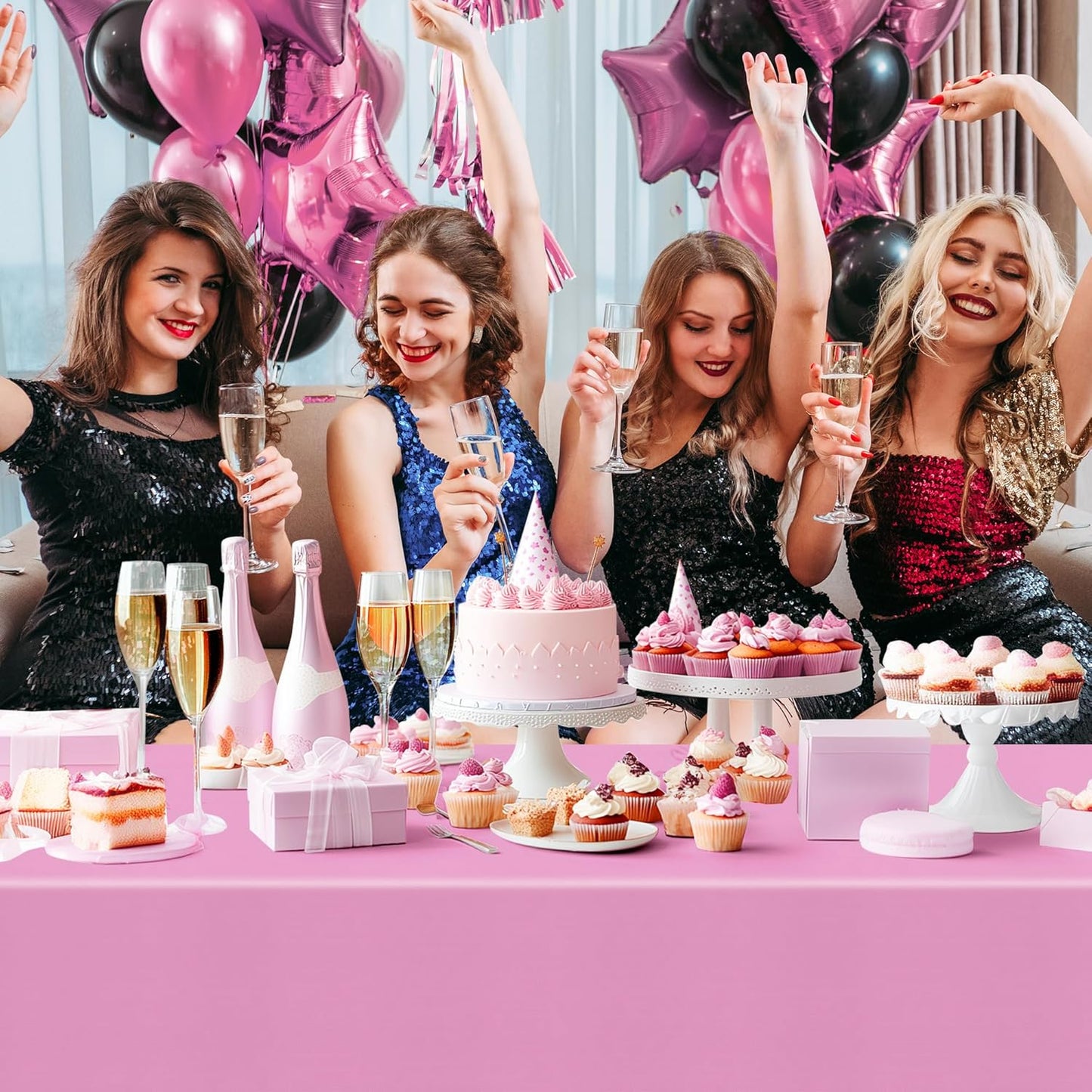 4 Pieces Pink Series Rectangle Tablecloth, 54x72 Solid Color Waterproof & Spillproof Disposable Plastic Table Cover, Durable Party Tablecloth for Dining, Buffet, Picnic, Outdoor Events