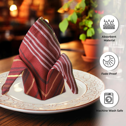 Urban Villa Cloth Napkins Set of 12 20x20 Inches 100% Cotton Napkins Cloth Washable Durable Reusable Absorbent Table Dinner Napkins Cloth for Thanksgiving Hotel Lunch Restaurant Parties –Stripes Print