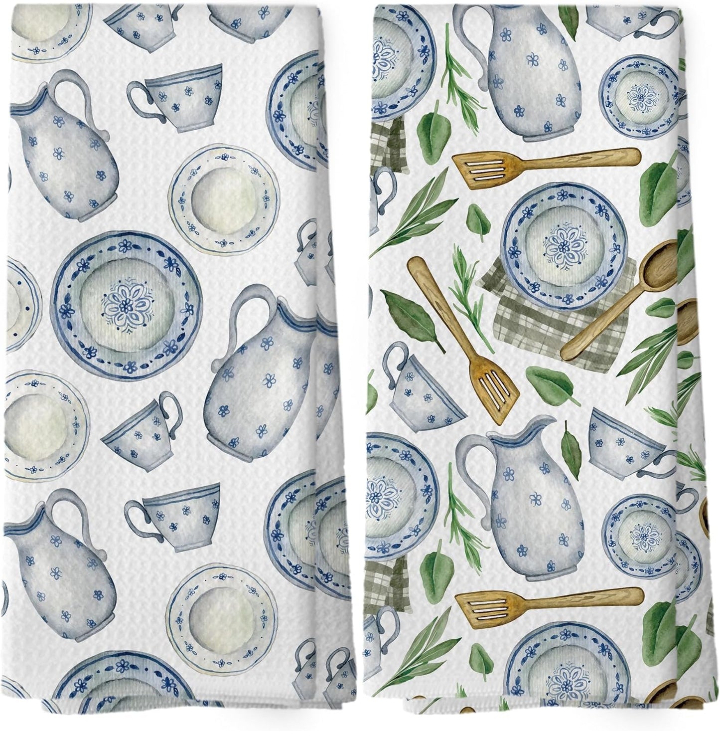 Vintage Teacups Kitchen Dish Towels, Coffee Cups Teapots Kitchen Decor, French Garden Tea Lover Gifts for Women, Tea Time Hand Towels Kitchen Bathroom Tea Towels Decorations, 16x24inch Set of 2