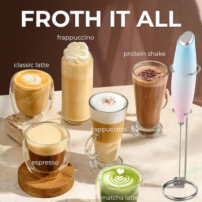 Zulay Kitchen Patented Tornado Triple Whisk Milk Frother with 4 Duracell Batteries – Handheld Foam Maker for Coffee, Lattes, Matcha & Hot Chocolate – Rich, Creamy Froth in Seconds