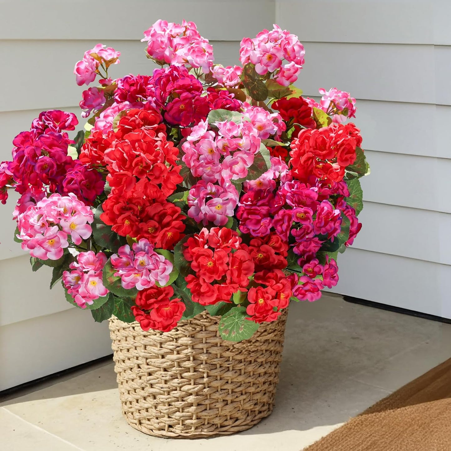Artificial Geraniums Fake Flowers for Outdoors Decoration, 6 Bundles Silk Geraniums Flower UV Resistant Look Real Faux Plants for Front Door Garden Porch Planter Patio Balcony Yard Indoor Home, Mix