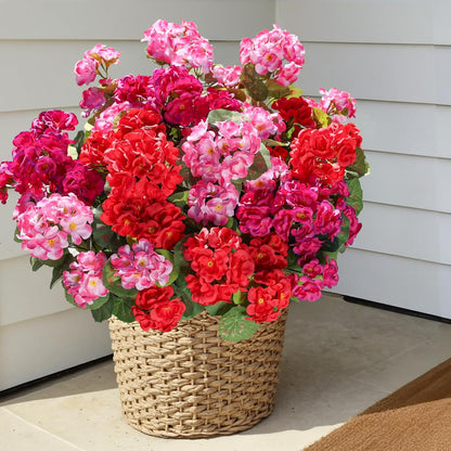 Artificial Geraniums Fake Flowers for Outdoors Decoration, 6 Bundles Silk Geraniums Flower UV Resistant Look Real Faux Plants for Front Door Garden Porch Planter Patio Balcony Yard Indoor Home, Mix