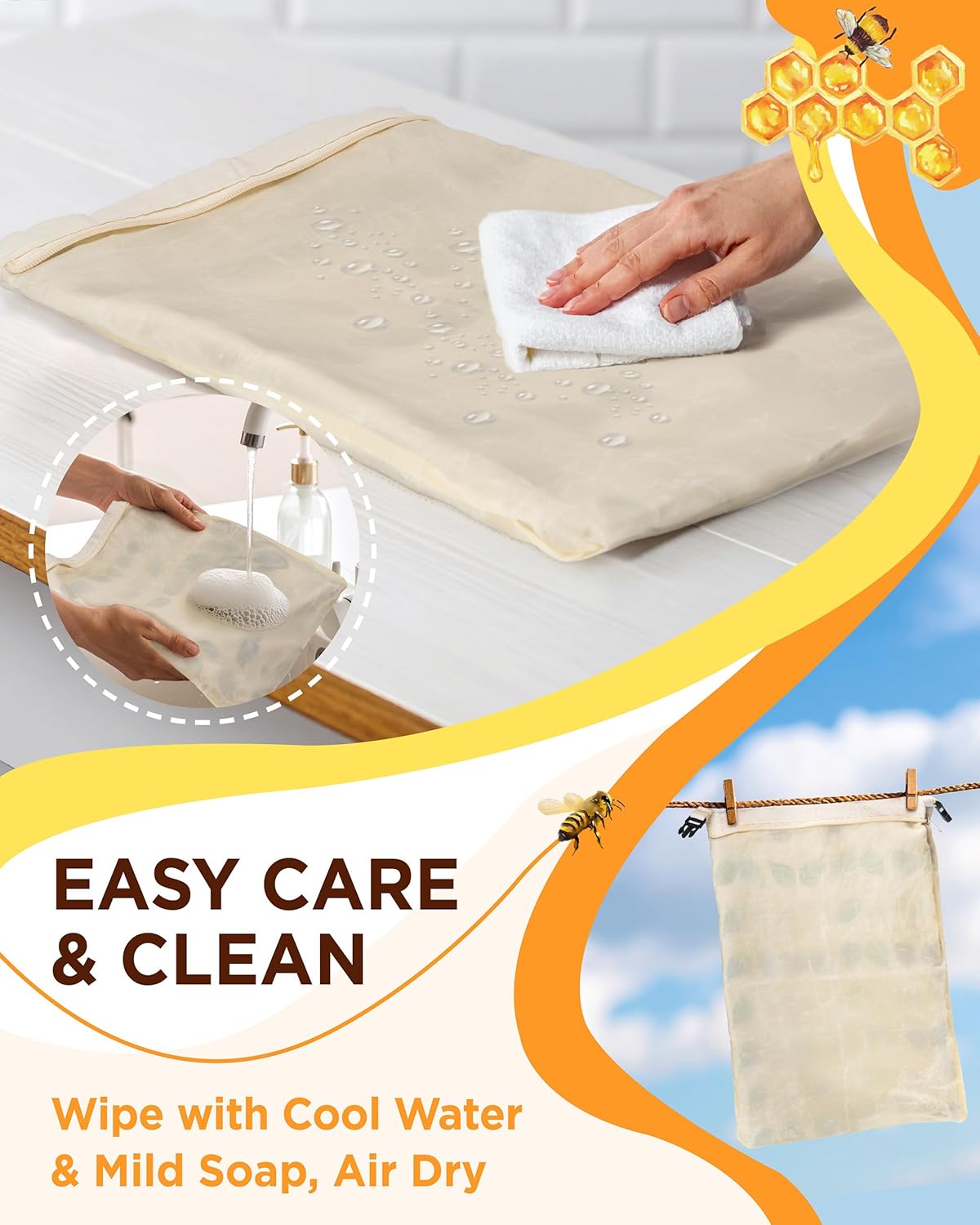 Beeswax Bread Bags for Homemade Sourdough with Zipper, 2 Pack Reusable Sourdough Bread Bags Baking Supplies, Airtight Natural Cotton Storage Bag