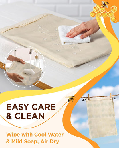 Beeswax Bread Bags for Homemade Sourdough with Zipper, 2 Pack Reusable Sourdough Bread Bags Baking Supplies, Airtight Natural Cotton Storage Bag