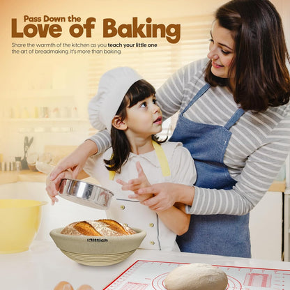KITTICH Banneton Bread Proofing Basket with Essentials Set, 10 Inch Oval and 9 Inch Round Rattan Baskets with Linen Liners, Perfect for Sourdough Starter Kit - Sourdough Bread Baking Supplies