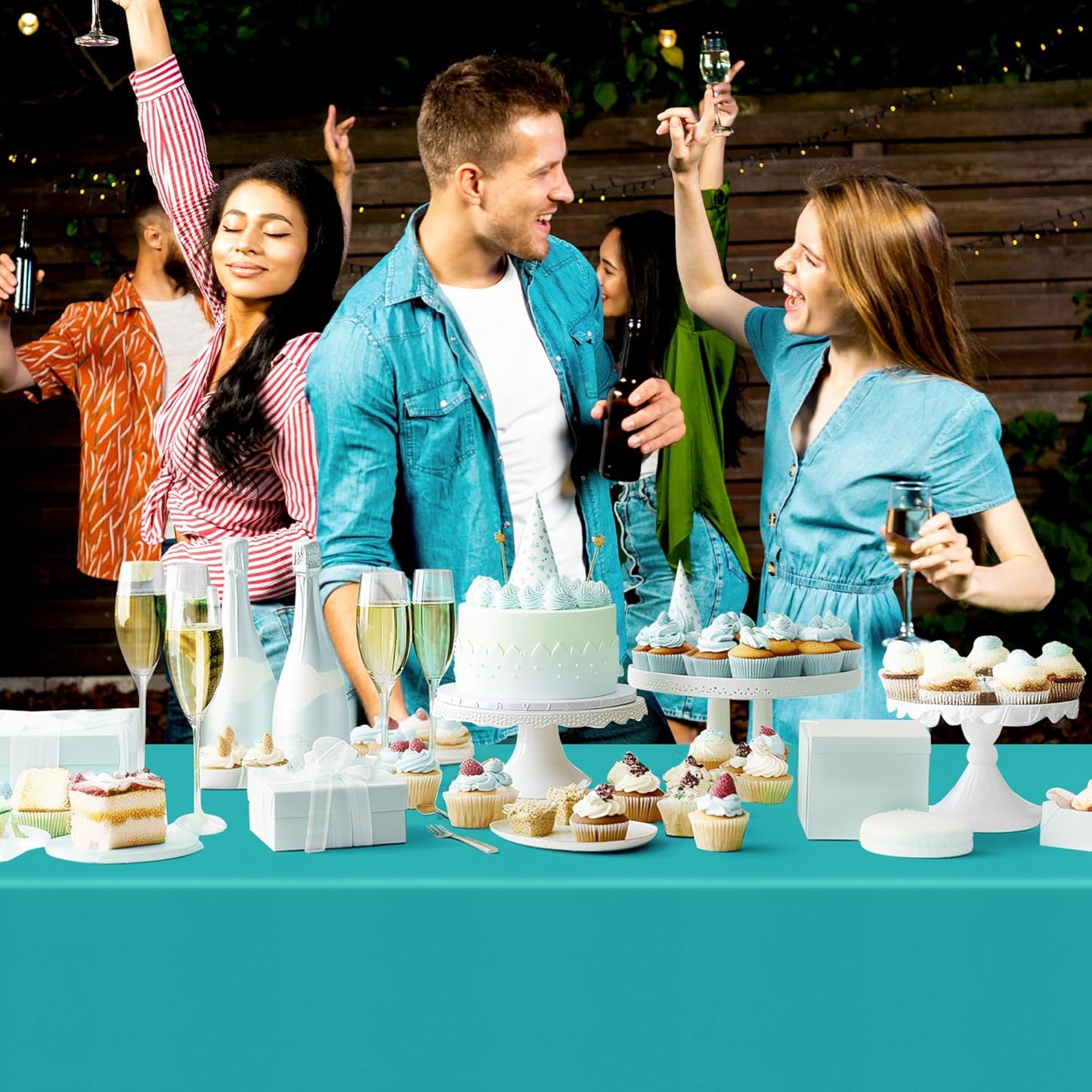 4 Pieces Blue & Green Series Rectangle Tablecloth, 54x72" Solid Color Waterproof & Spillproof Disposable Plastic Table Cover, Durable Party Tablecloth for Dining, Buffet, Picnic, Outdoor Events