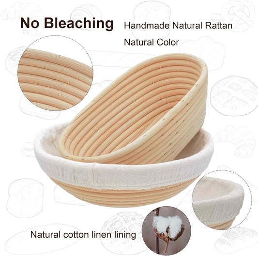 Banneton Bread Proofing Basket,9.8 Inch Round + 9.8 Inch Oval Sourdough Proofing Baskets with Liner,Dough Proofing Bowls,Made of Natural rattan,for Sourdough Bread Baking Supplies