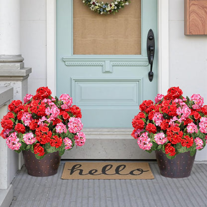 Artificial Geraniums Fake Flowers for Outdoors Decoration, 6 Bundles Silk Geraniums Flower UV Resistant Look Real Faux Plants for Front Door Garden Porch Planter Patio Balcony Yard Indoor Home, Mix