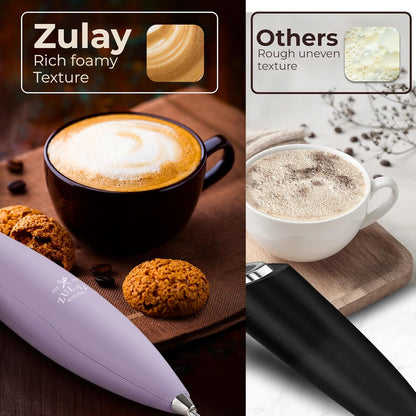 Zulay Kitchen Patented Tornado Triple Whisk Milk Frother with 4 Duracell Batteries – Handheld Foam Maker for Coffee, Lattes, Matcha & Hot Chocolate – Rich, Creamy Froth in Seconds