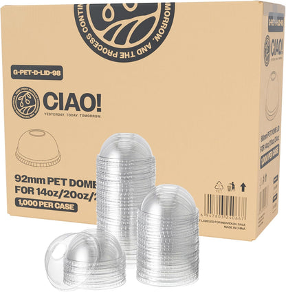 CIAO! PET Dome Lid with Straw Slot, Designed and Fit for 14OZ/16OZ/20OZ/24OZ PET Cold Drink Cups, 98mm (Case of 1,000)