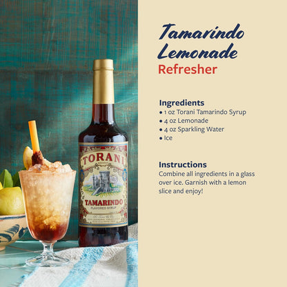 Torani Tamarindo Syrup, 100th Anniversary Flavor for Drinks, Glass Bottle with Pump Included, 25.4 Fl Oz
