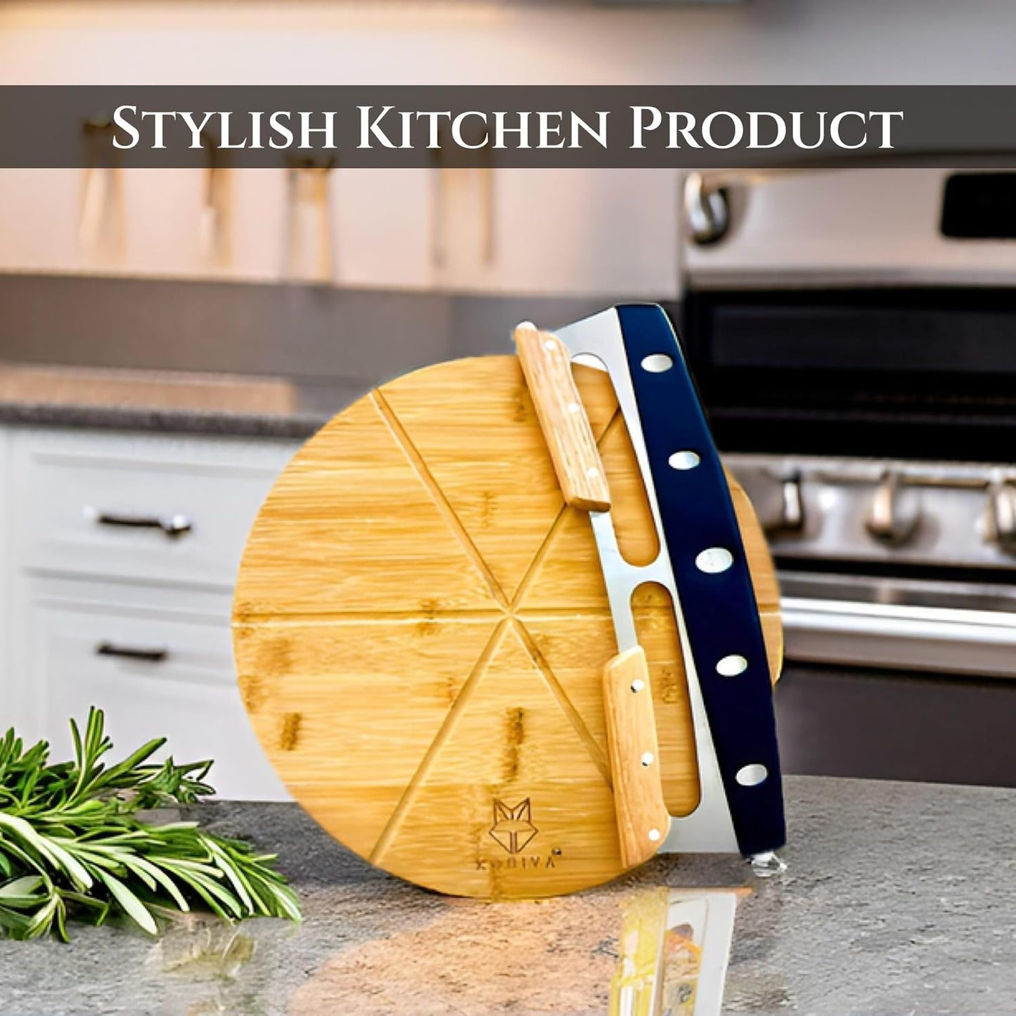 14" Dual-Grip Pizza Cutter Pizza Board | Gift Pizza Set, Best Pizza Cutter Rocker Blade, Bamboo Pizza Cutting Board, Pizza Slicer, Pizza Serving Board, Pizza Rocker Knife For Cutting Pizza Piza