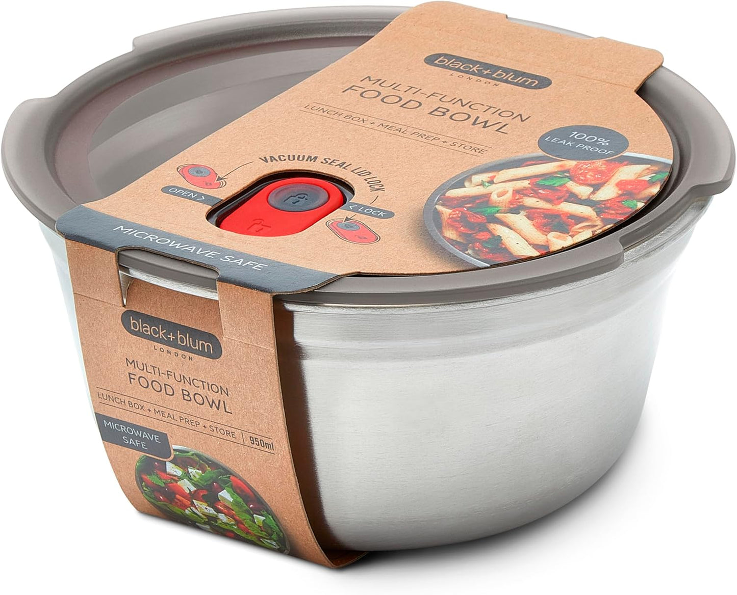 BLACK + BLUM Lunch Bowl - Reusable Meal Prep Containers for Picnic & Camping - Microwavable Stainless Steel Lunch & Dinner Food Storage Box with Leak Proof Lid - Dishwasher & Oven Safe - Medium 32oz