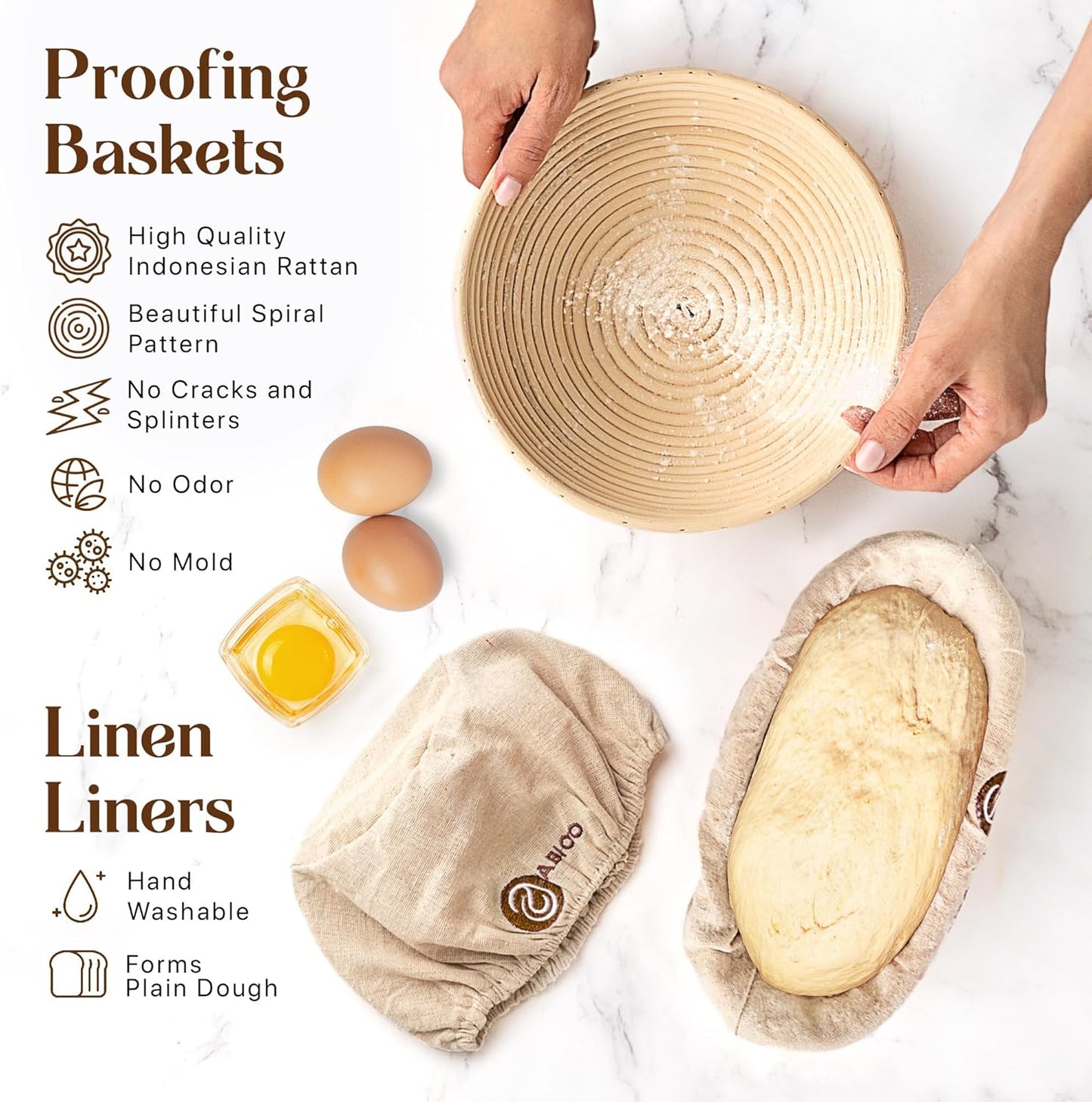 Banneton Bread Proofing Basket Set and Sourdough Bread Baking Supplies - Essential Sourdough Tools with 9" Round, 10" Oval Baskets, and Sour dough kit - Perfect Baking Gifts for Women, Men, and Bakers