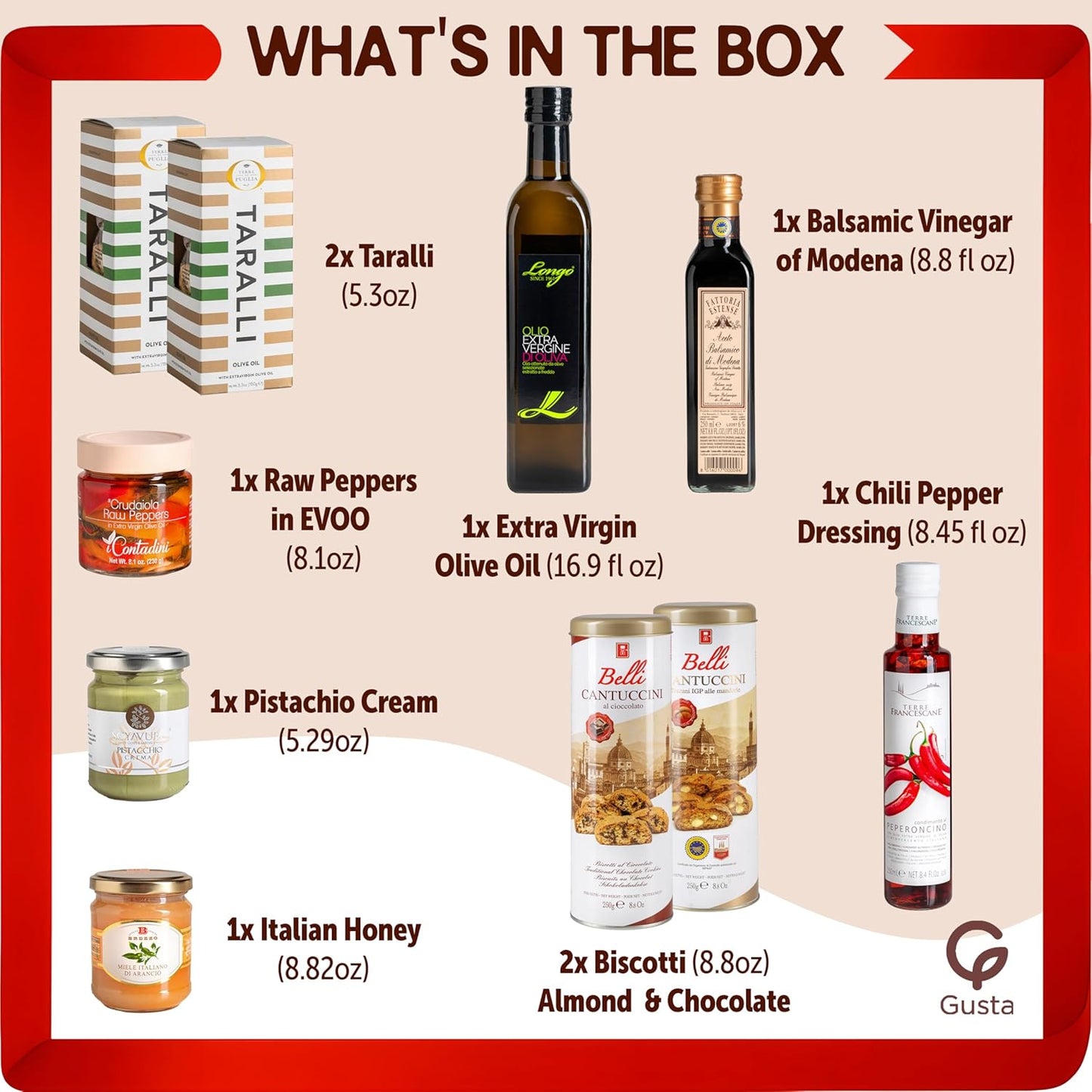 Gusta Italian Gift Basket in Deluxe Packaging - Made in Italy - Holiday Gift for Birthdays, Families, Clients, Parties, Housewarming, Client Thank You & Sympathy Gift Baskets