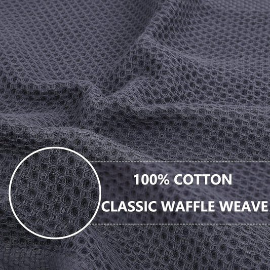Homaxy 100% Cotton Waffle Weave Kitchen Dish Towels, Ultra Soft Absorbent Quick Drying Cleaning Towel, 13 x 28 Inches, 12-Pack, Dark Grey