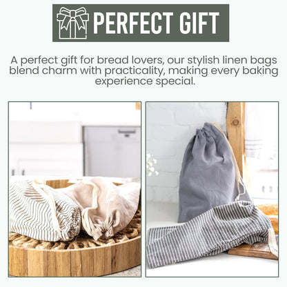 Ark & Aron Reusable Bread Bags - Pack of 2 Beeswax Bread Bags for Sourdough | Linen Bread Bag for Homemade Breads | Sourdough Loaf Bags | Cotton Food Storage Bag for Breads(Olive Leaf/Almond Branch)