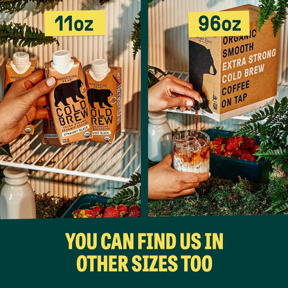 Wandering Bear Espresso Roast Organic Cold Brew Coffee - Extra Strong Bold, Smooth, No Sugar Added, Shelf-Stable, Ready to Drink, 100% Organic Iced Cold Brewed Coffee Drink - 32 fl oz, 3 pack