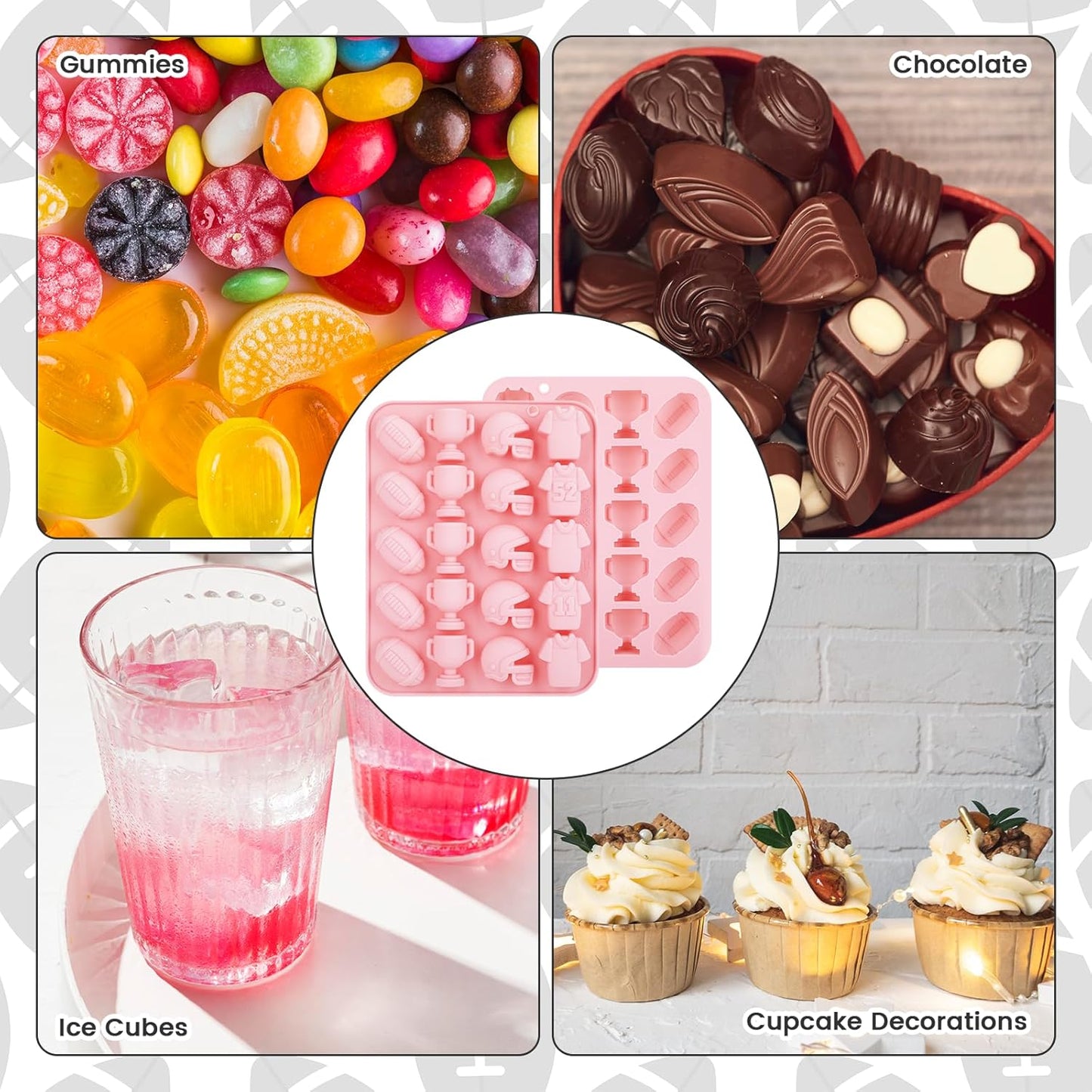 4 PCS Football Cake Chocolate Mold, 20 Cavites Football Silicone Cake Pop Molds Candy Mould Shaped with Helmet Football Cake Pan for Jello, Silicone Chocolate Molds,Ice Cube, Cupcake Decorations