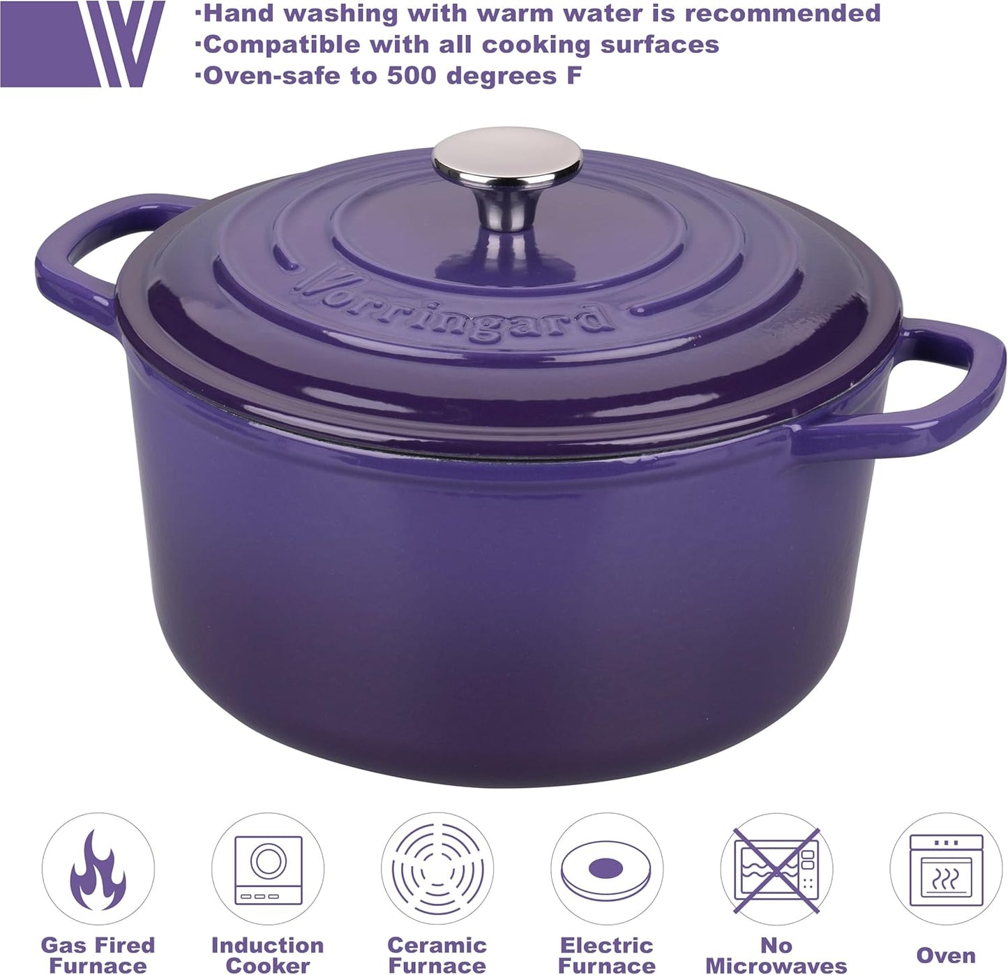 Enameled Cast Iron Dutch Oven Pot with Lid, for Sourdough Bread Baking, Round Dutch Ovens, 4.5 Quart, Purple