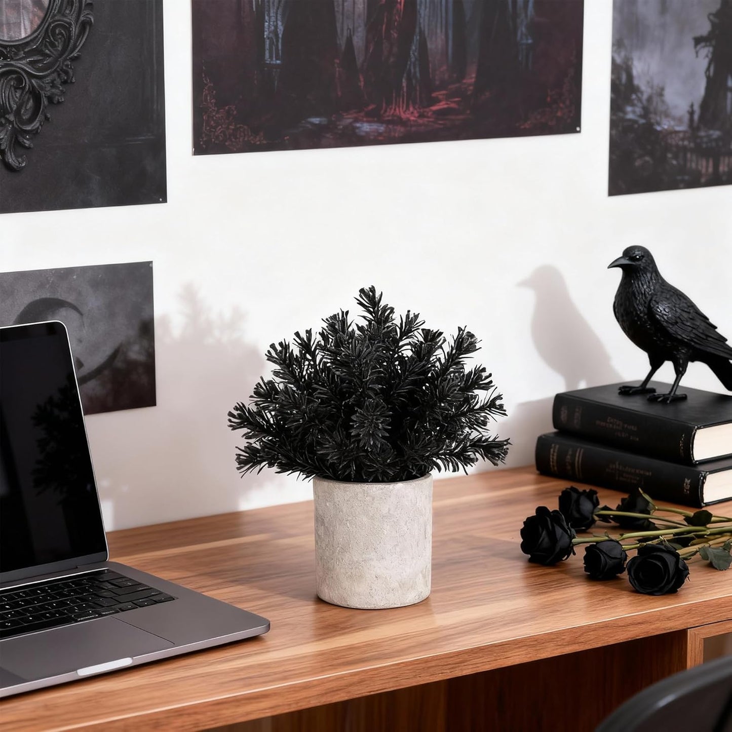 Der Rose 3 Pack Black Fake Plants Artificial Eucalyptus Plants Topiaries for Halloween Decorations Bathroom Accessories Home Office Desk Farmhouse Room Table Shelf Decor(Black)