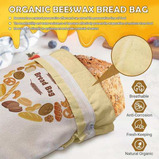Large Linen Beeswax Bread Bags(2 Pack) Sourdough Bread Bags Reusable Double-Lock Freezer Baking Container Gift Giving for Homemade,Loaf,Sourdough,Food Storage (Colorful Patterns)
