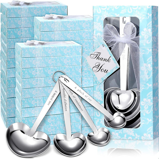 Yinder 50 Set Heart Shaped Measuring Spoons Wedding Favors for Guests Measuring Spoon Favors Gift with Gift Box and Thank You Card for Wedding Bridal Shower Baby Shower Birthday Souvenirs(Blue)