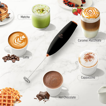 Zulay Kitchen Milk Frother Handheld Electric Whisk with AA Duracell Batteries – Durable Drink Mixer for Coffee, Lattes, Cappuccinos & More - Black Copper