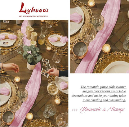 15 Packs Cheesecloth Table Runner Light Pink,10 Ft Rustic Gauze Boho Wedding Table Runner Decoration, Wedding Table Decor Table Cloth for Wedding Party Bridal Shower Table,21.5x120in