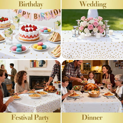 4 Pack Plastic Tablecloths for Rectangle Tables, Waterproof Disposable Party Table Cloths with Gold Dot, Rectangular Table Covers for Decorations, Baby Shower, Birthday, Wedding, New Year