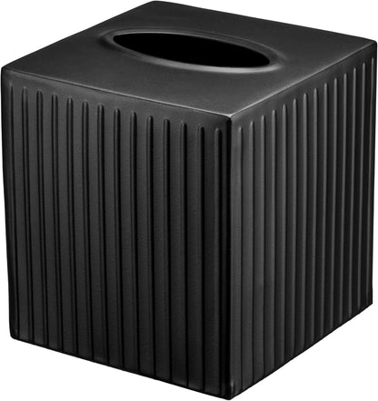 Monarch Abode Tissue Box Cover Square – Handcrafted Ridge Embossed Black Metal Tissue Holder Box for Bathroom Accessory, Aesthetic Decorative Facial Napkin Cube for Modern Home Decor