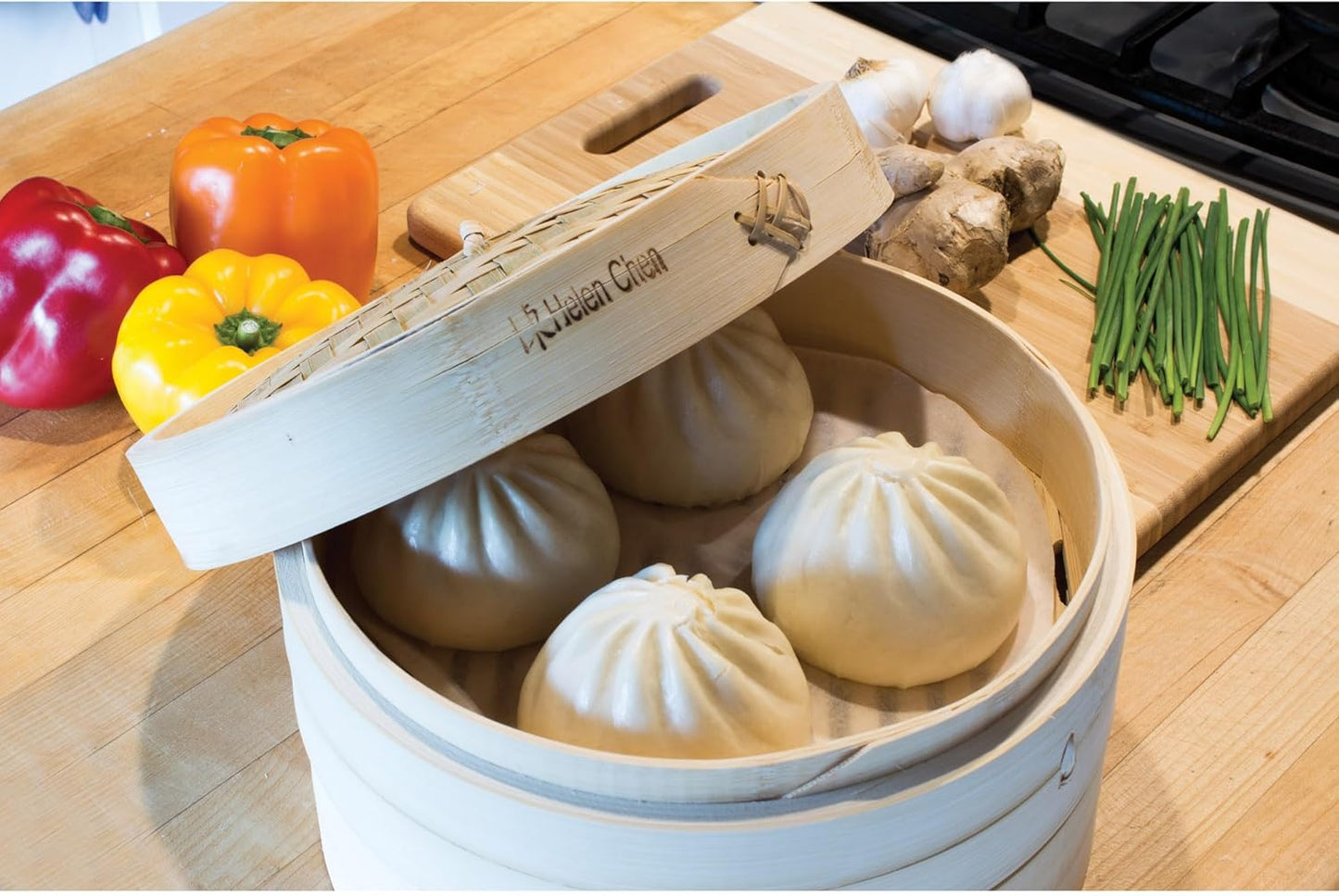 Helen's Asian Kitchen Bamboo Food Steamer with Lid - 100% Natural Bamboo - Basket Steamers for Cooking Dumplings, Dim Sum, Veggies, Fish, Meat - Preserve Nutrients & Flavors - 6-Inch